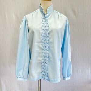 Angela Pellino vintage 70s baby blue button up top floral placket size 12